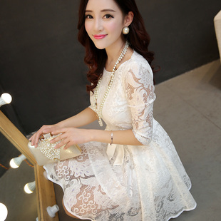 2015夏季新款韩版修身连衣裙中长款蕾丝显瘦连衣裙