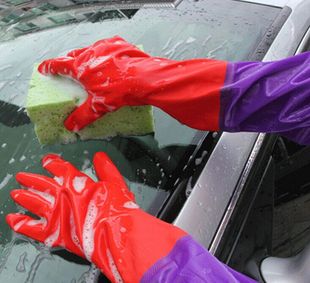 车载乳胶加绒双层洗车手套 汽车对装工具清洁手套汽车用品超市