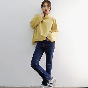 韩国代购女装unbutton2015秋冬新款纯色不规则宽松百搭长袖T恤