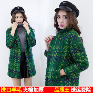 2015冬季新款韩版女装宽松格子大衣中长款加厚学生羊毛呢外套潮