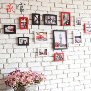 13框黑白红照片墙相框墙简约现代客厅卧室创意挂墙相框组合墙