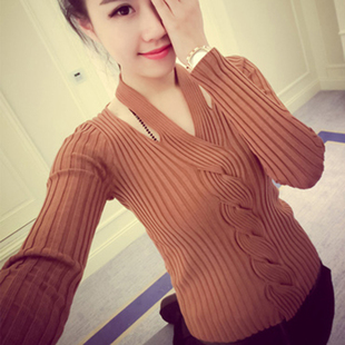 打底衫女秋2015韩版长袖修身性感名媛衣服冬季T恤小衫毛衣针织衫