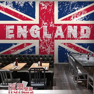复古怀旧大型壁画英国国旗欧式背景墙纸服饰店酒吧餐厅休闲吧壁纸