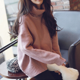2015秋冬款韩版高领毛衣女套头宽松针织衫短款加厚打底衫