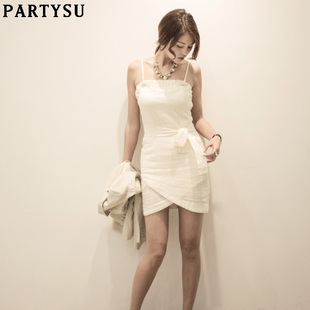 Partysu2015夏季夜店性感挂脖无袖包臀连衣裙露肩收腰吊带背心裙