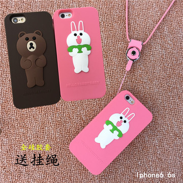 iphone6s挂绳手机壳布朗熊可妮兔苹果6 plus硅胶软保护套5.5全包