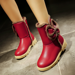 韩版儿童鞋可爱中学生女孩大棉靴蝴蝶结公主中筒靴冬季新品雪地靴