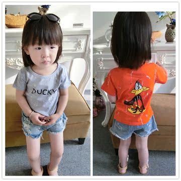 宝宝短袖T恤 2015夏装韩版新款休闲男女童童装儿童字母卡通上衣