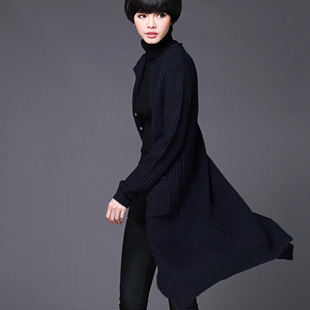 2015秋冬韩版修身大码外搭女式开衫中长款针织衫女粗针毛衣外套厚