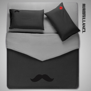 床上三四件套大胡子先生纯色个性床单笠被套卡通灰色被套宿舍男士