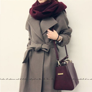 韩国代购2015秋冬新款高档韩版中长款羊毛呢外套女呢子羊绒大衣女
