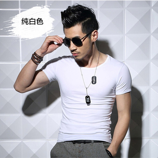 男士短袖t恤韩版修身圆领纯白纯黑半袖男装夏季青少年紧身打底衫