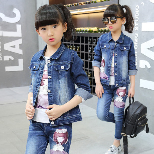 童装2016女童秋款套装新款儿童女童大白牛仔套装中大童三件套韩版