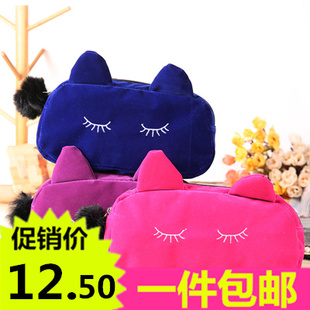 韩国可爱 俏皮猫咪化妆包大容量 手拿小包包零钱包便携手机包包邮