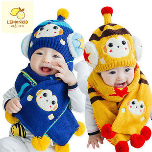 韩国婴儿帽子秋冬天男女宝宝帽子3-6-12个月儿童帽小孩套头毛线帽