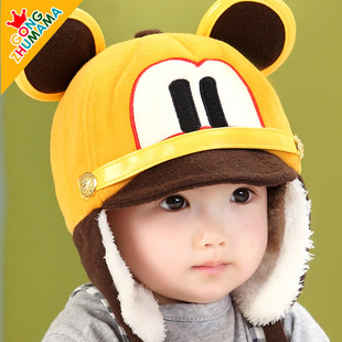婴幼儿帽子韩国宝宝帽子婴儿帽秋冬季男女童加绒护耳帽保暖纯棉帽