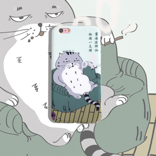 鸡屎哥 新品包邮创意抽烟猫苹果iPhone6/6s手机壳 创意卡通保护套