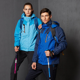 2016新品 男女户外情侣两件套冲锋衣 防雨防风滑雪登山服内胆外套