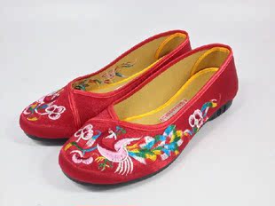 老北京布鞋绣花鞋平底新娘鞋结婚 婚庆礼仪红色芭蕾舞舞蹈女单鞋