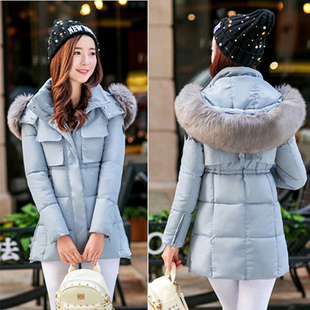 2015冬装新款羽绒棉衣女中长款修身韩版连帽加厚军工装棉袄外套