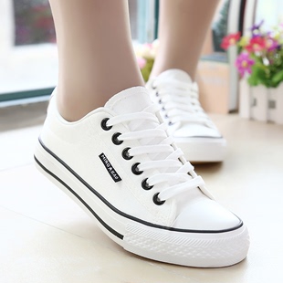 新款白色帆布鞋女秋季韩版低帮板鞋休闲鞋学生布鞋透气情侣鞋包邮