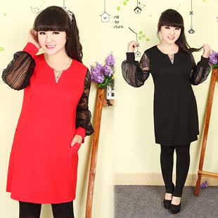 加肥加大码女装200斤胖mm冬装2015新款韩版时尚显瘦长袖连衣裙子