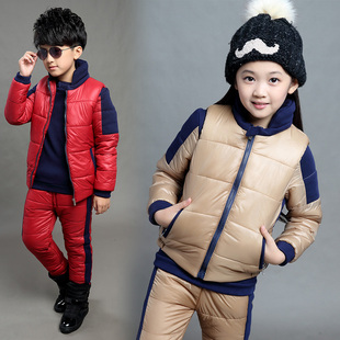 童装女童冬装2015冬季男童运动服装中大儿童羽绒服加厚加绒三件套