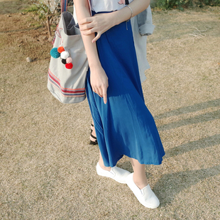 2016夏季新款韩版高腰半身裙中长款时尚魅力纯色简约百搭长裙裙子
