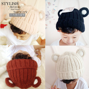 DM19韩版儿童帽子手工帽耳朵毛线帽儿童针织帽秋冬宝宝帽