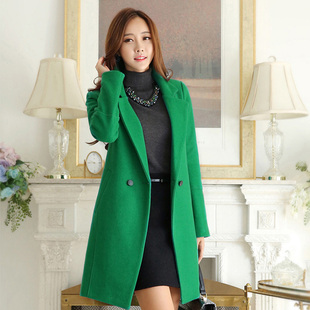 2015冬装新款羊毛呢大衣外套  韩版修身优雅女装中长款保暖风衣