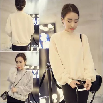 2015冬新款韩版宽松大码长袖毛绒绒套头学生休闲卫衣上衣女