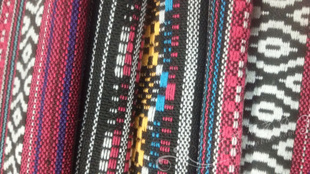 民族风织横条纹彩色粗麻布料 汉服 古装服装面料 20/米
