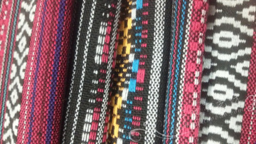 民族风织横条纹彩色粗麻布料 汉服 古装服装面料 20/米