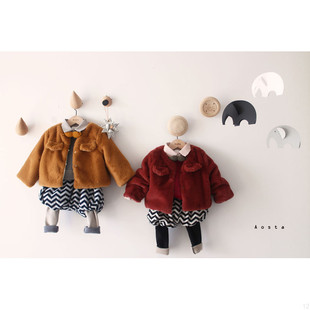 韩国童装代购进口童装女童秋冬装厚外套冬韩国制造童装仿皮草外套