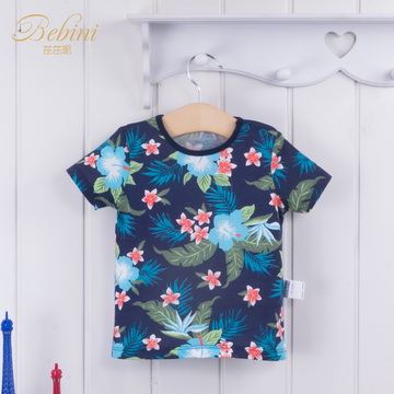 Bebini夏季2015新品波西尼亚风格碎花设计纯棉吸汗透气短袖T恤