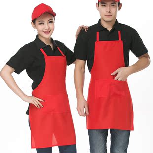 韩版服务员工作围裙男女调节袢长款厨房无袖超市促销印绣LOGO围裙