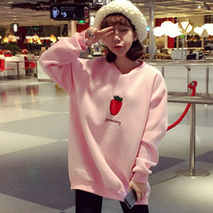2015秋冬季韩国韩版套头卡通卫衣加绒长袖圆领可爱少女学生情侣装