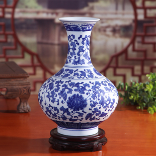 景德镇青花瓷插花瓶现代中式陶瓷工艺品摆件客厅书房办公室装饰品