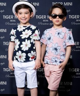 现货入韩国进口童装代购2016夏装TigerMini男童花朵短袖T恤