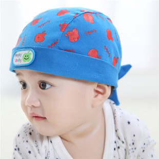 0-3-6-12个月婴儿帽子春秋 男女童宝宝海盗帽纯棉 新生儿胎帽头巾