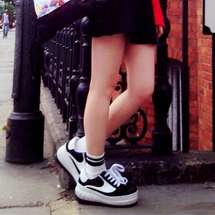 EVA同款韩版复古黑色古着厚底坡跟松糕女鞋低帮原宿可爱休闲女鞋