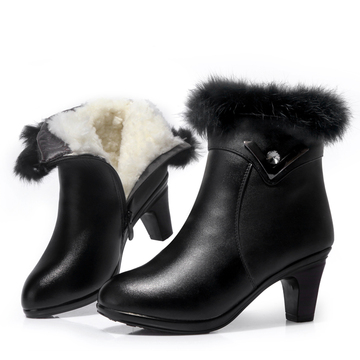 2015冬季新款羊毛靴女棉鞋真皮毛口靴棉靴皮毛一体女靴子高跟短靴