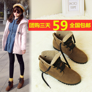 2015冬季韩版平跟马丁靴平底休闲系带学生短靴圆头大码女靴40-43