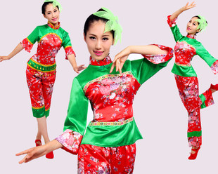 新款女花布秧歌服装民族舞蹈服装广场舞服装采茶舞茶山情歌舞蹈服