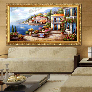 欧式油画手绘地中海花园景风景有框画客厅装饰画餐厅走廊壁画配画