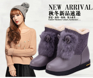 2015冬季新款加绒学生女鞋中筒毛毛鞋时尚韩版保暖鞋流行平底鞋
