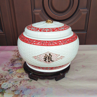 包邮景德镇陶瓷米缸米桶储米箱10kg密封防虫防潮带盖装米桶面粉缸