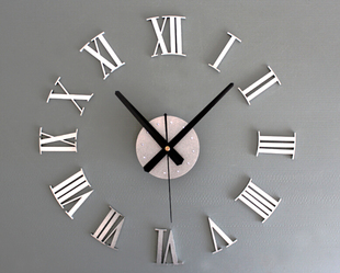 金属质感 3D立体DIY银色罗马数字挂钟创意组合墙面时钟表 嵌铆钉