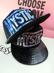 【特价清仓】韩国新款彩色字母刺绣MYSTIC蛇皮纹平沿棒球帽嘻哈帽