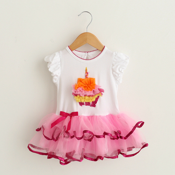 2014春夏款0-2岁宝宝全棉t恤短袖婴儿公主服百天女童蛋糕连衣裙